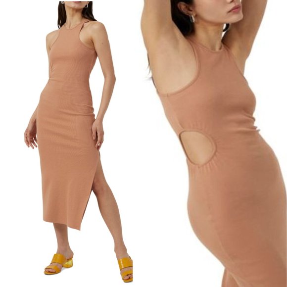French Connection Cutout Body-Con Stretch Cotton Dress Tan XS NWT - Picture 1 of 1